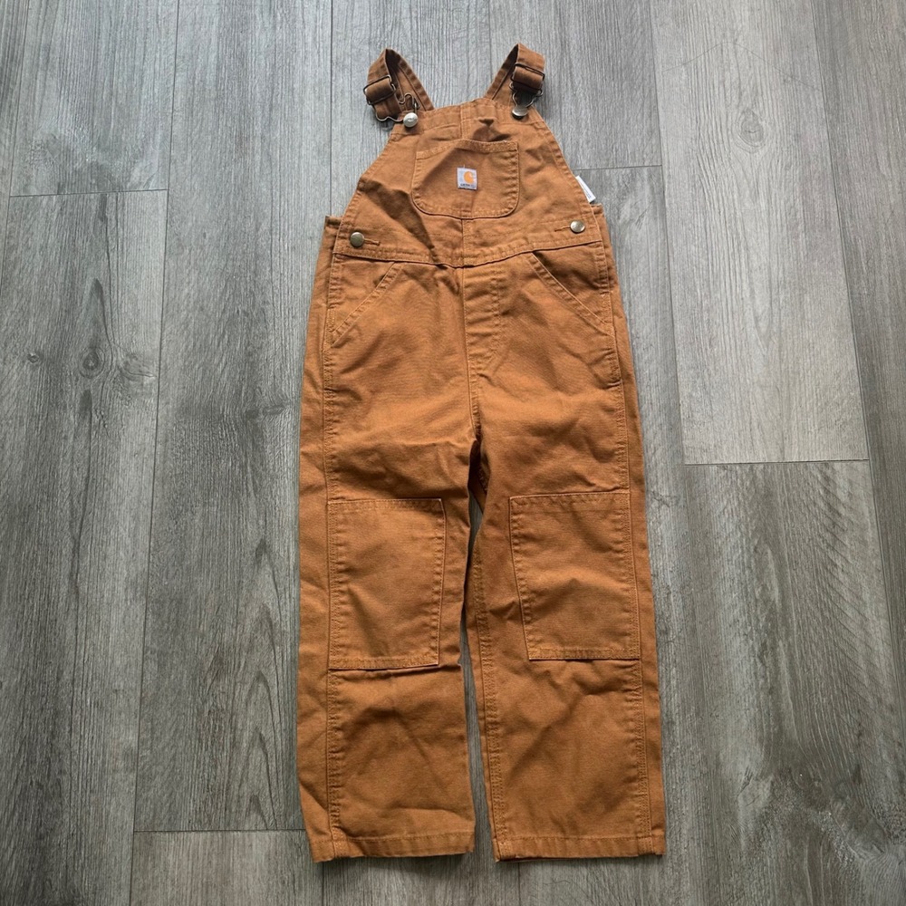 Carhartt Kids Bib Overalls 4T Brown Duck Canvas Workwear Toddler Unisex